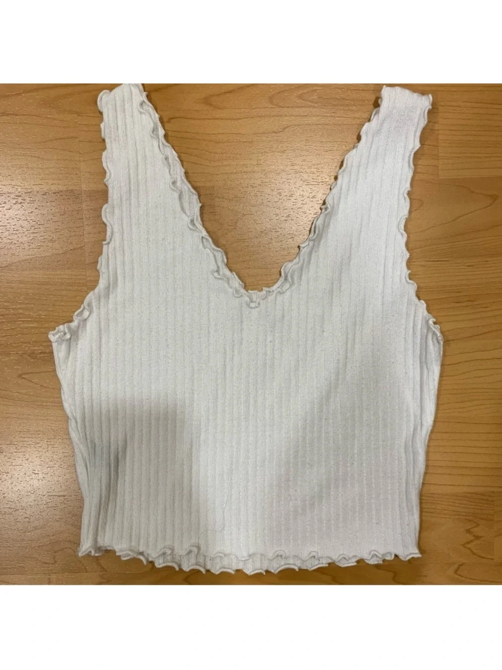 Ribbed V-Neck White Crop Tank Top